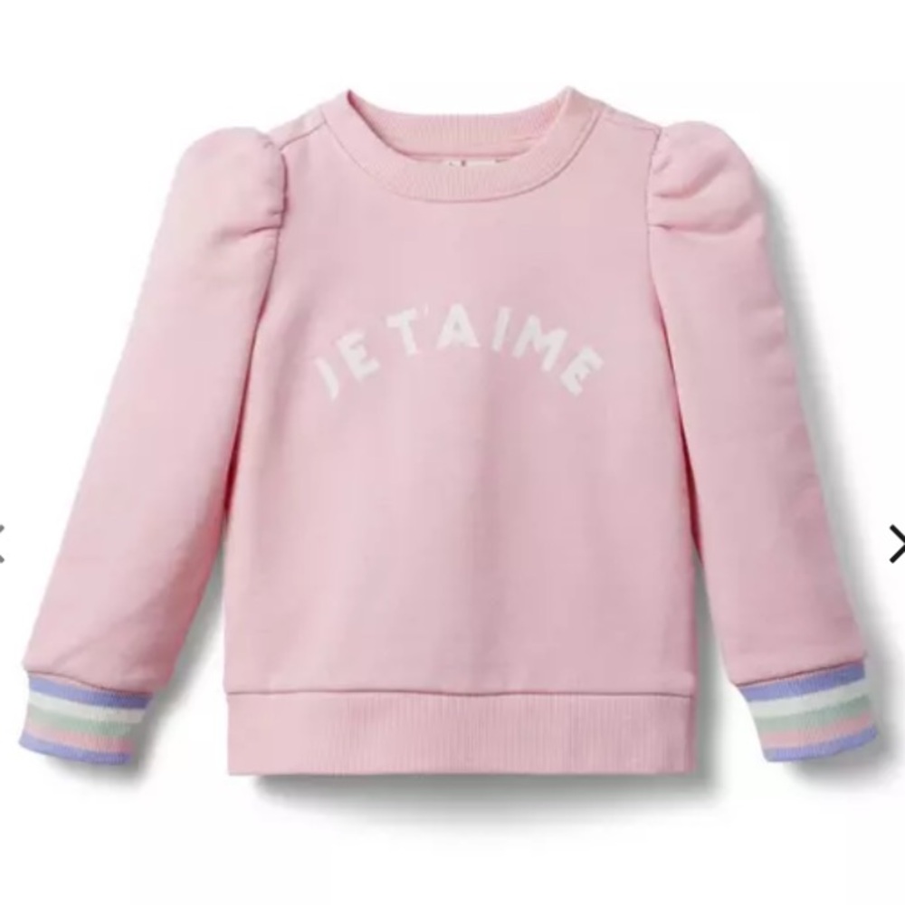 Janie & Jack JE T'AIME PUFF SLEEVE SWEATSHIRT